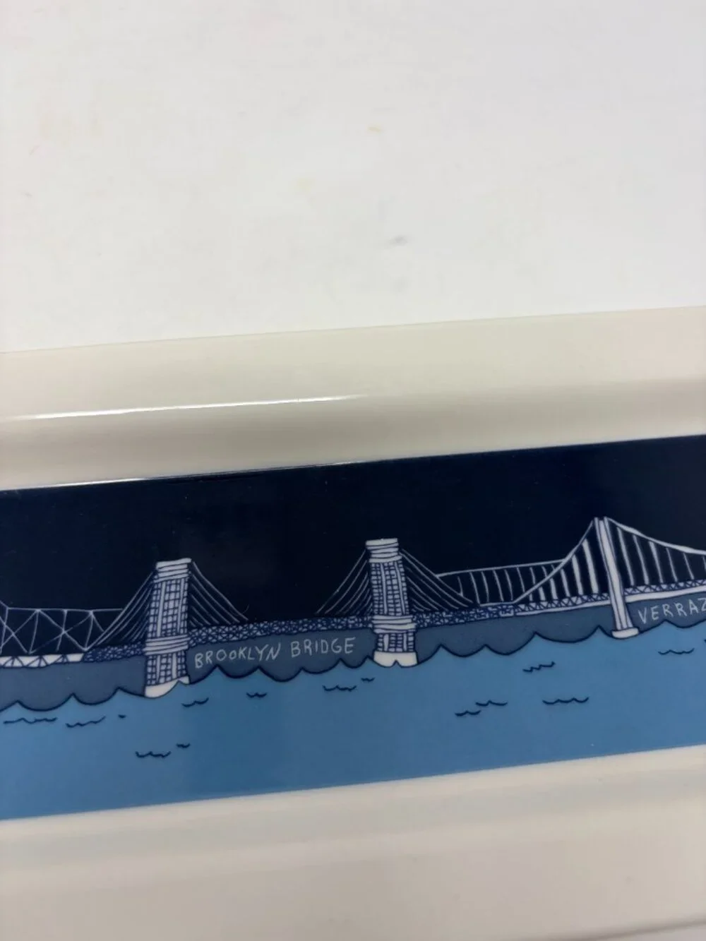 Fishs Eddy Ana Benaroya serving platter bridges narrow blue white new york nyc